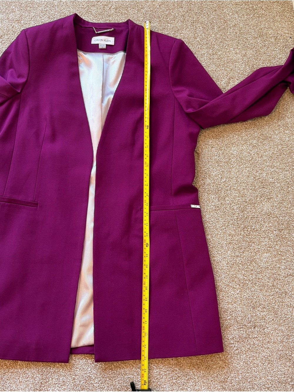 Calvin Klein Women's Open Front collarless Longline Blazer Jacket Magenta Purple - Picture 9 of 12